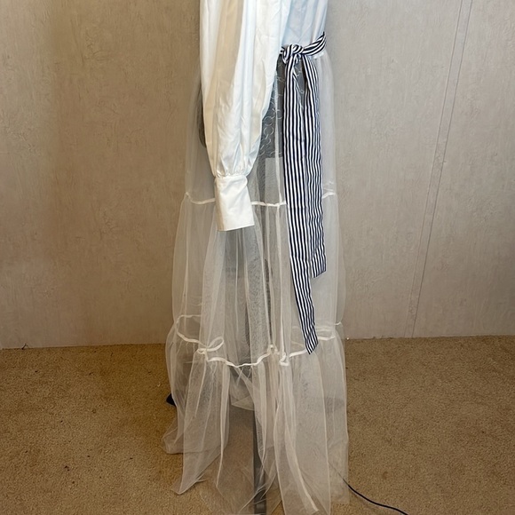 SHOW Me Your MuMu White Cotton Mesh Skirt Unicollar Button Up Pirate Sleeves OS - Picture 6 of 9